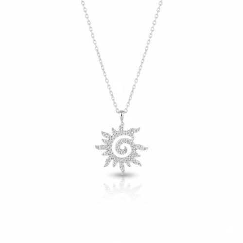 damski srebrny naszyjnik słoneczny amulet z hipnotyzującą spiralą w centrum słońce senka srebro 925